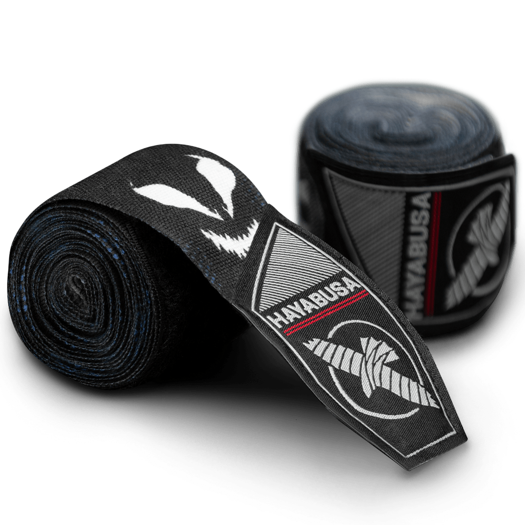 Par de vendas enrolladas Hayabusa Marvel Hero Elite Venom con símbolo de araña blanca