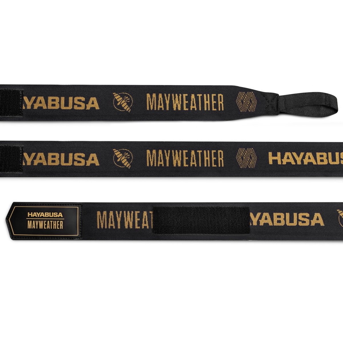 Vendas de boxeo de lujo en negro y dorado de Mayweather desenrolladas para mostrar 4,5 metros de longitud
