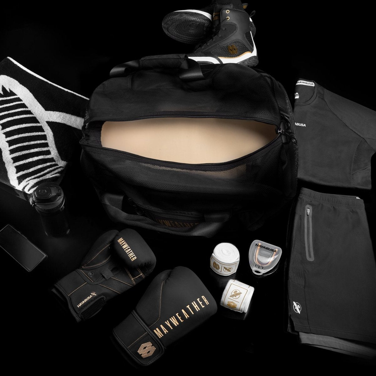 Spacious interior view of Mayweather Mesh Gym Bag with nylon lining