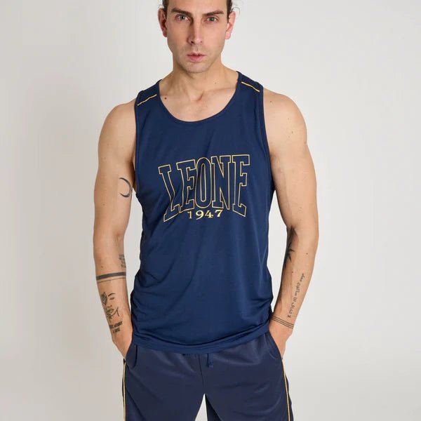 Vorderansicht des blauen Leone 1947 DNA Sport-Tanktops für intensives Training