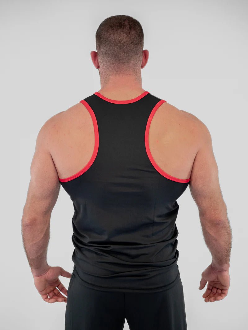 Vista trasera de la camiseta de tirantes bicolor Metal Boxe BF, ideal para entrenamiento y Savate
