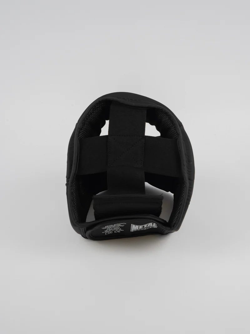 Rear view of the Black Furious helmet with velcro closure and elastic band