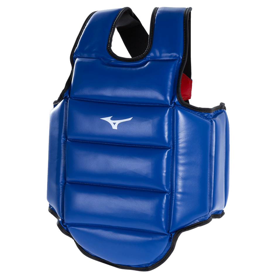 Wendbare Mizuno-Weste für Karate und Kampfsport mit zentralem Runbird-Logo.