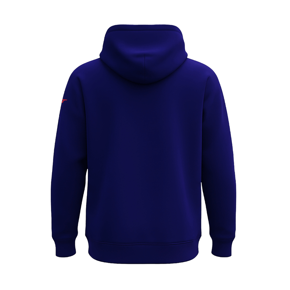 Sudadera técnica retro azul Mizuno Fuji Judo con bolsillo canguro.