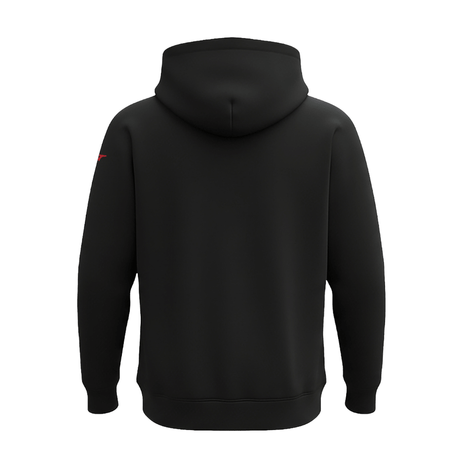 Sudadera Judo Mizuno Fuji en la espalda con capucha negra y logos blancos.