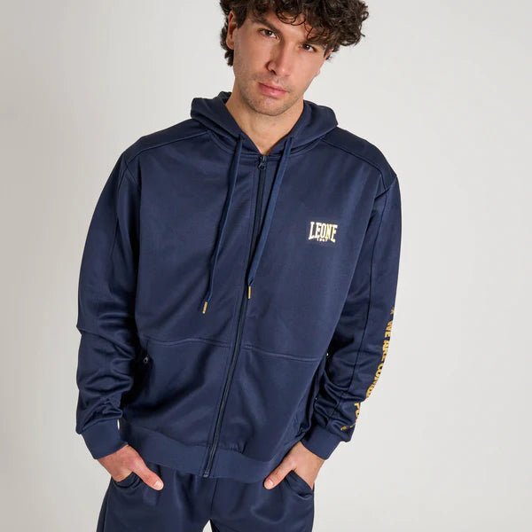 Sudadera deportiva Leone 1947 línea DNA con capucha azul