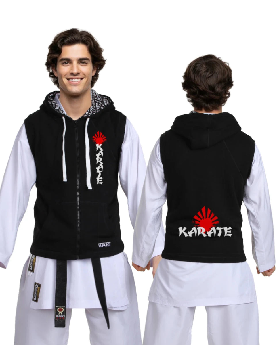 Itaki black sleeveless sports sweatshirt with Sun graphics, martial arts clothing