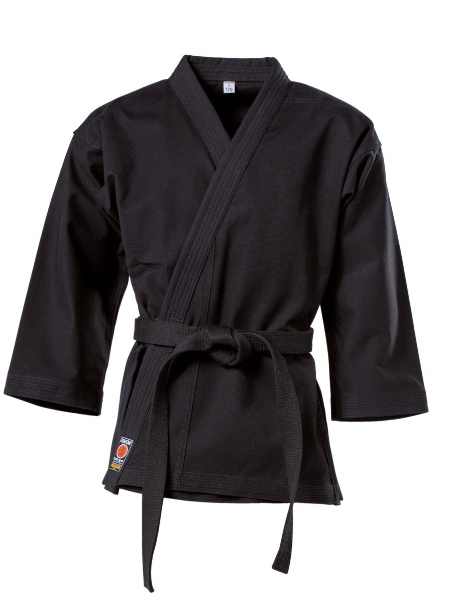 Traditional 8 oz black cotton karate jacket front view