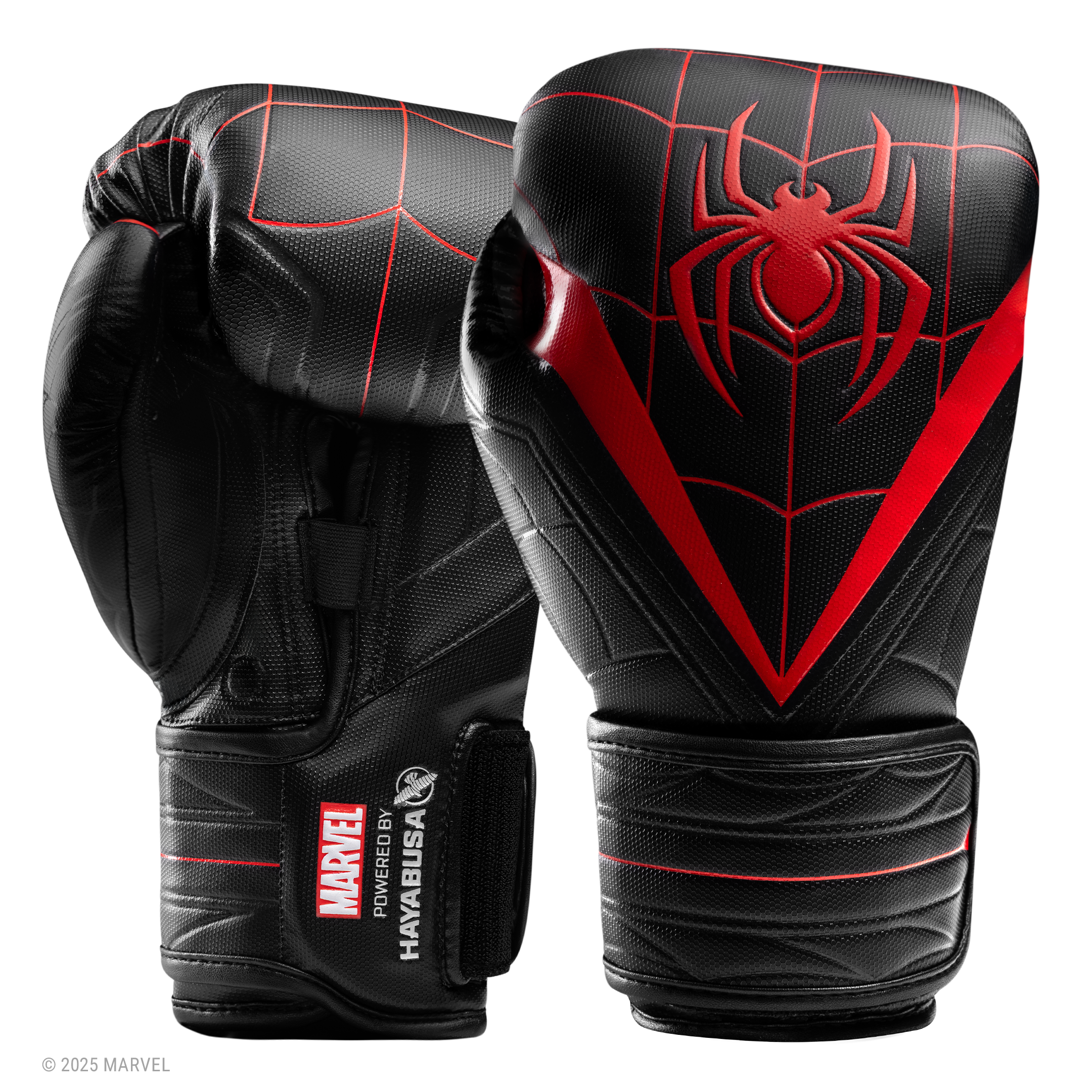 Coppia di guanti da boxe Hayabusa Marvel Miles Morales Spider-Man, design nero e rosso con ragnatela