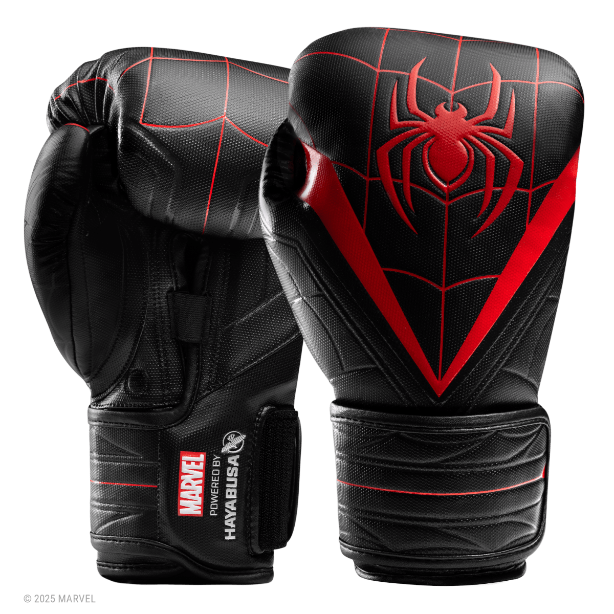 Par de guantes de boxeo Hayabusa Marvel Miles Morales Spider-Man, diseño de telaraña negra y roja