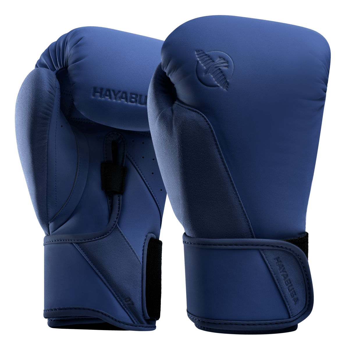 Guantes de boxeo azules Hayabusa T360 vistos desde el frente en primer plano