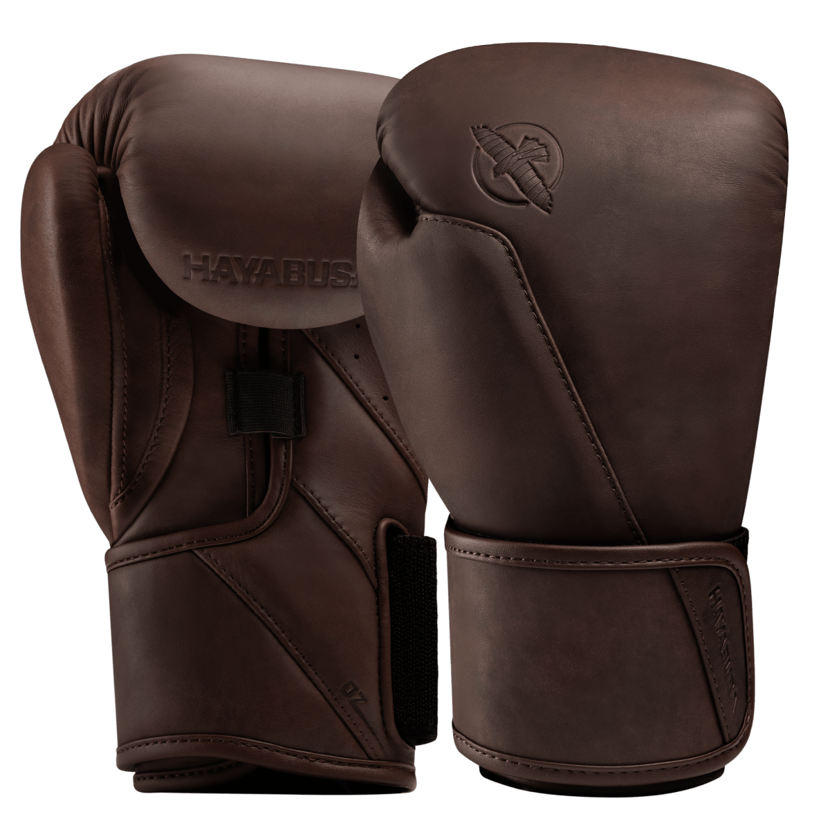 Par de luvas de boxe Hayabusa T360 marrom escuro, estilo clássico em couro vintage de flor integral
