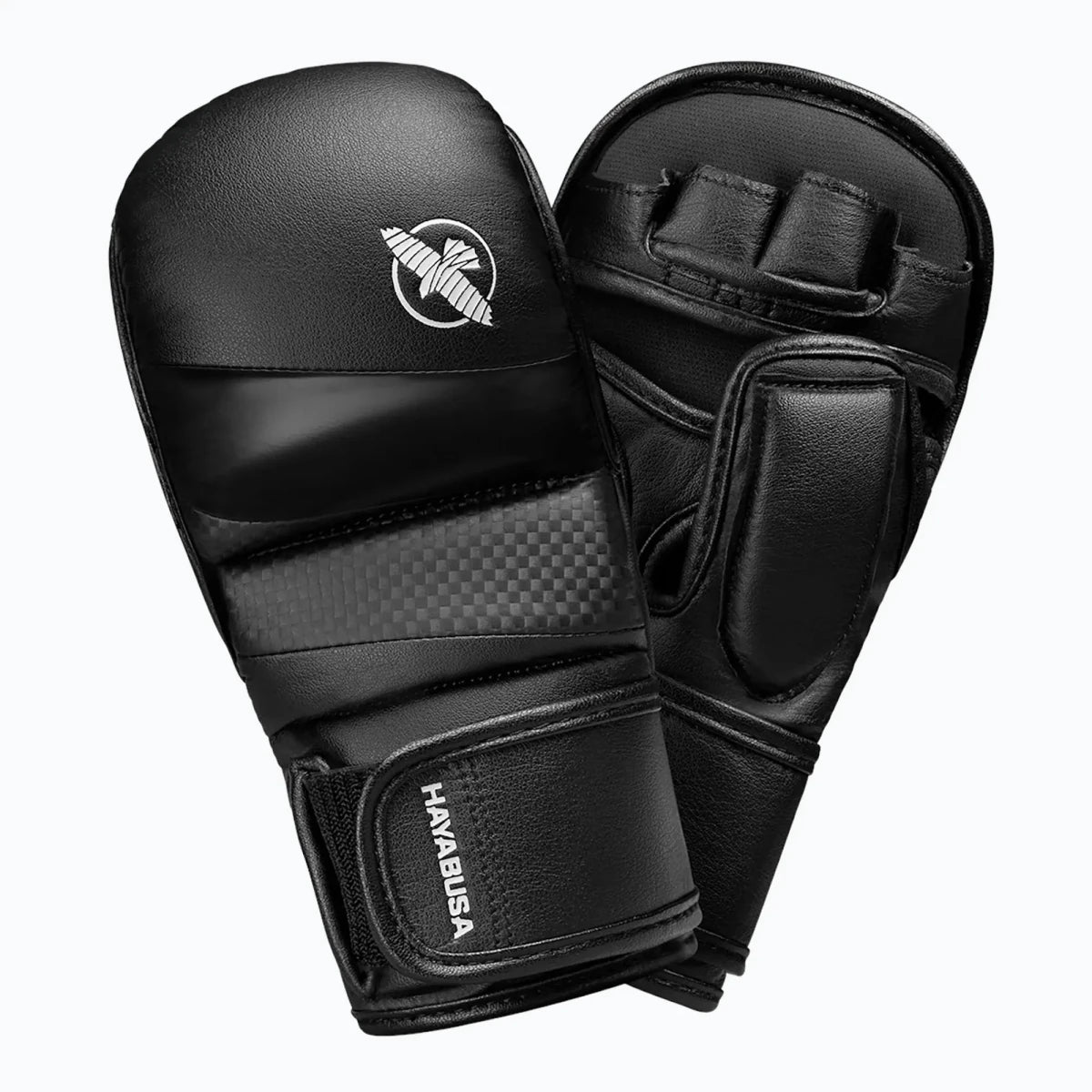 Hayabusa T3 Hybrid MMA Gloves 7oz black, professional combat sports equipment front view.