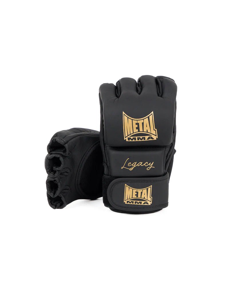 Front view MMA Metal Boxing Gloves Legacy in black and gold leather