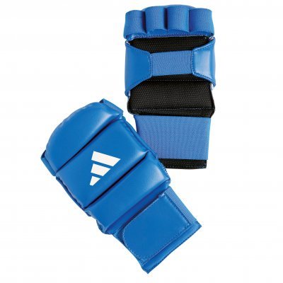 Vista frontal das luvas técnicas azuis Adidas Ju Jitsu