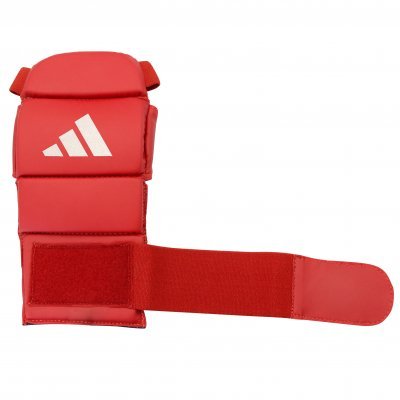Detalhe do fechamento das luvas vermelhas Adidas Ju Jitsu para luta livre