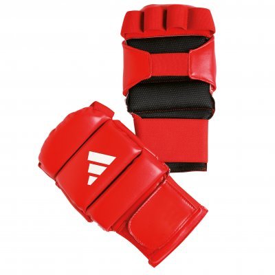 Vista frontal das luvas vermelhas Adidas Ju Jitsu com logotipo branco