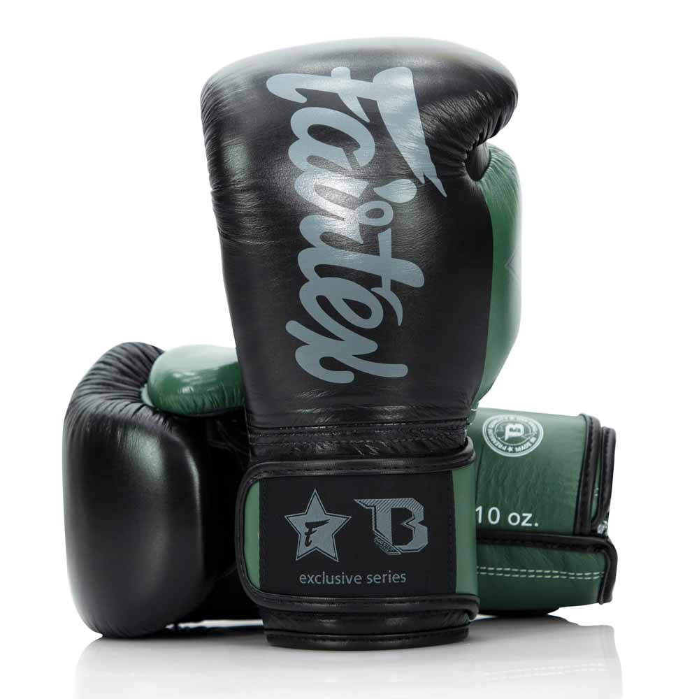 Luvas FXB Fairtex em couro bicolor preto e verde fluorescente