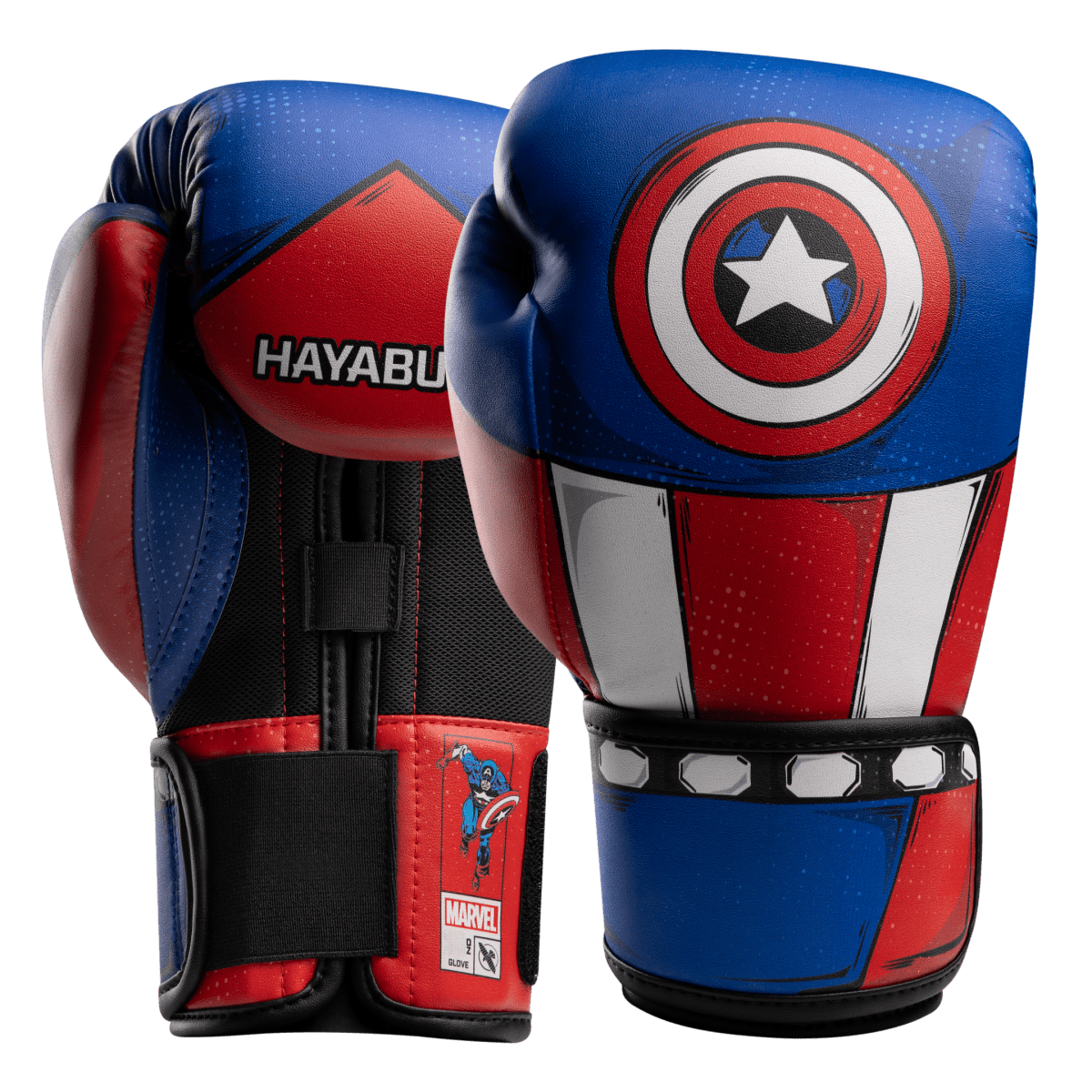 Par de luvas de boxe Hayabusa Marvel Classic Capitão América vermelhas, brancas e azuis