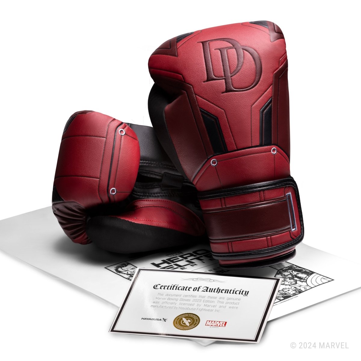 Certificado oficial de autenticidad de la colaboración Hayabusa X Marvel para los guantes Daredevil