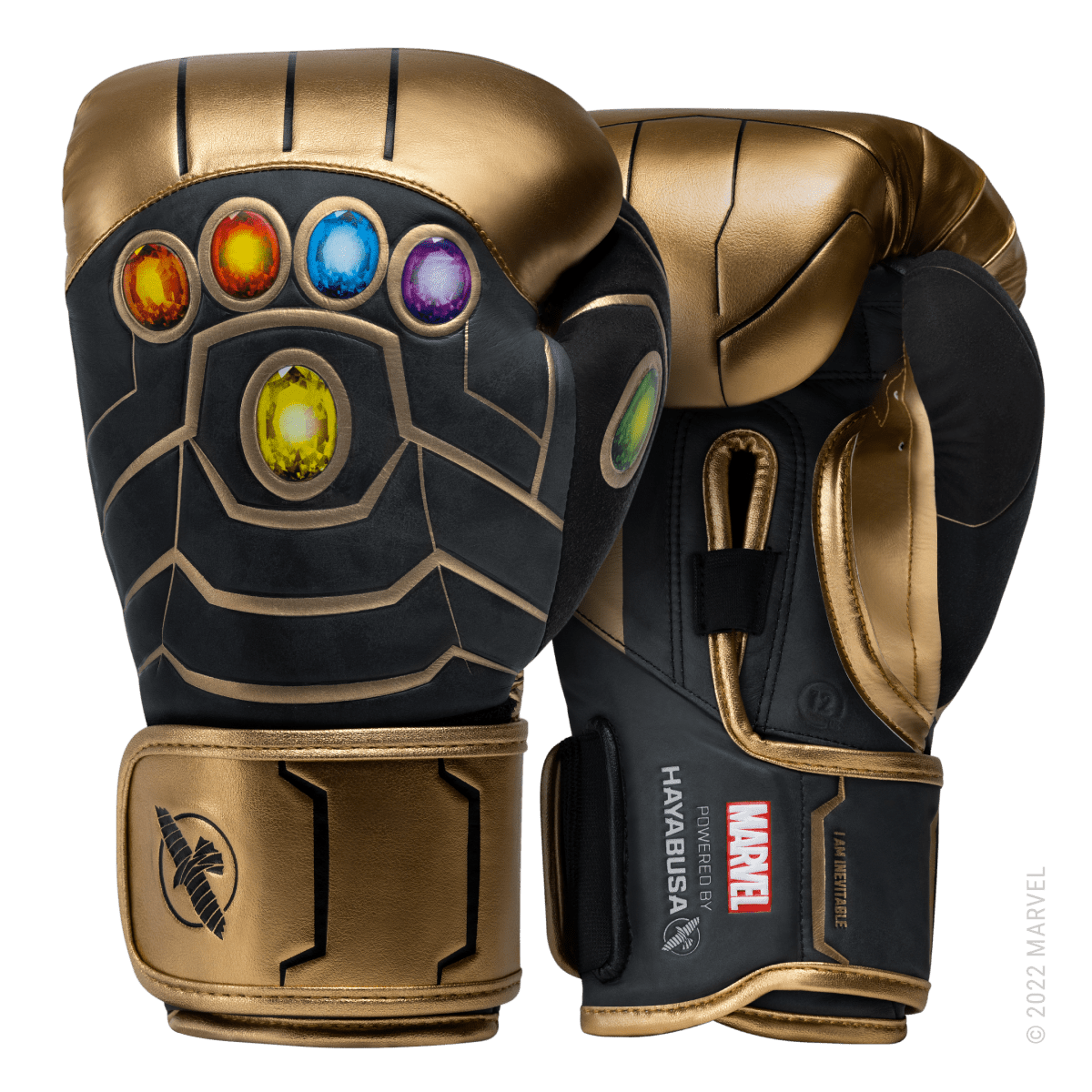 Par de guantes de boxeo Hayabusa Marvel Thanos Hero Elite dorados y negros