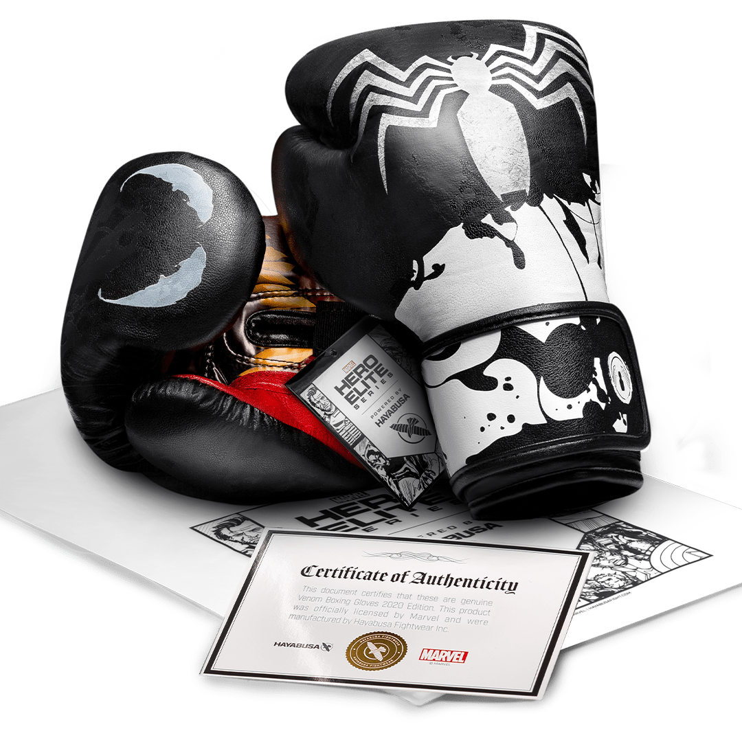 Certificado oficial de autenticidad de la colaboración Hayabusa X Marvel para los guantes Venom