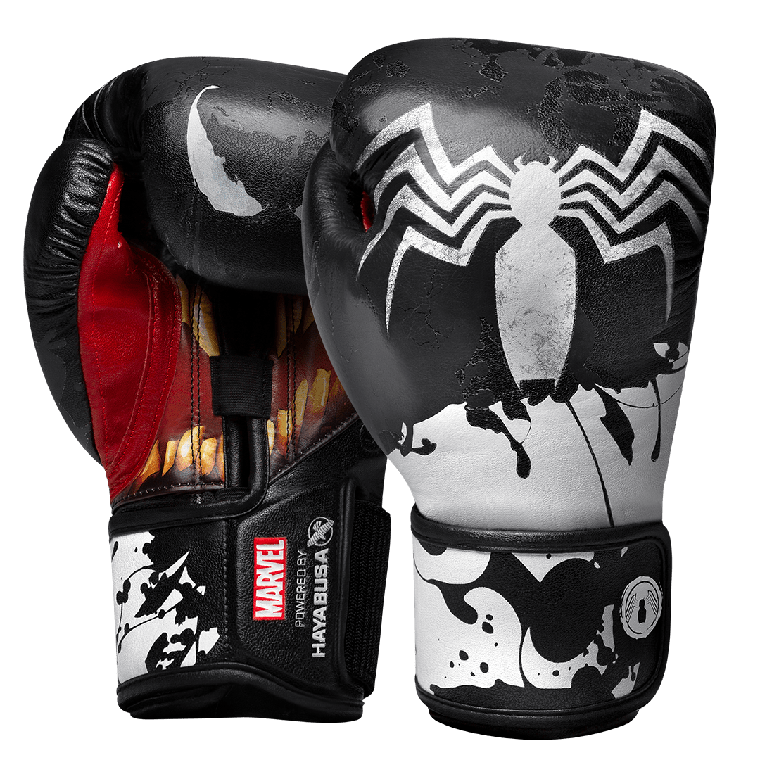 Par de guantes de boxeo Hayabusa Marvel Venom Hero Elite blanco y negro