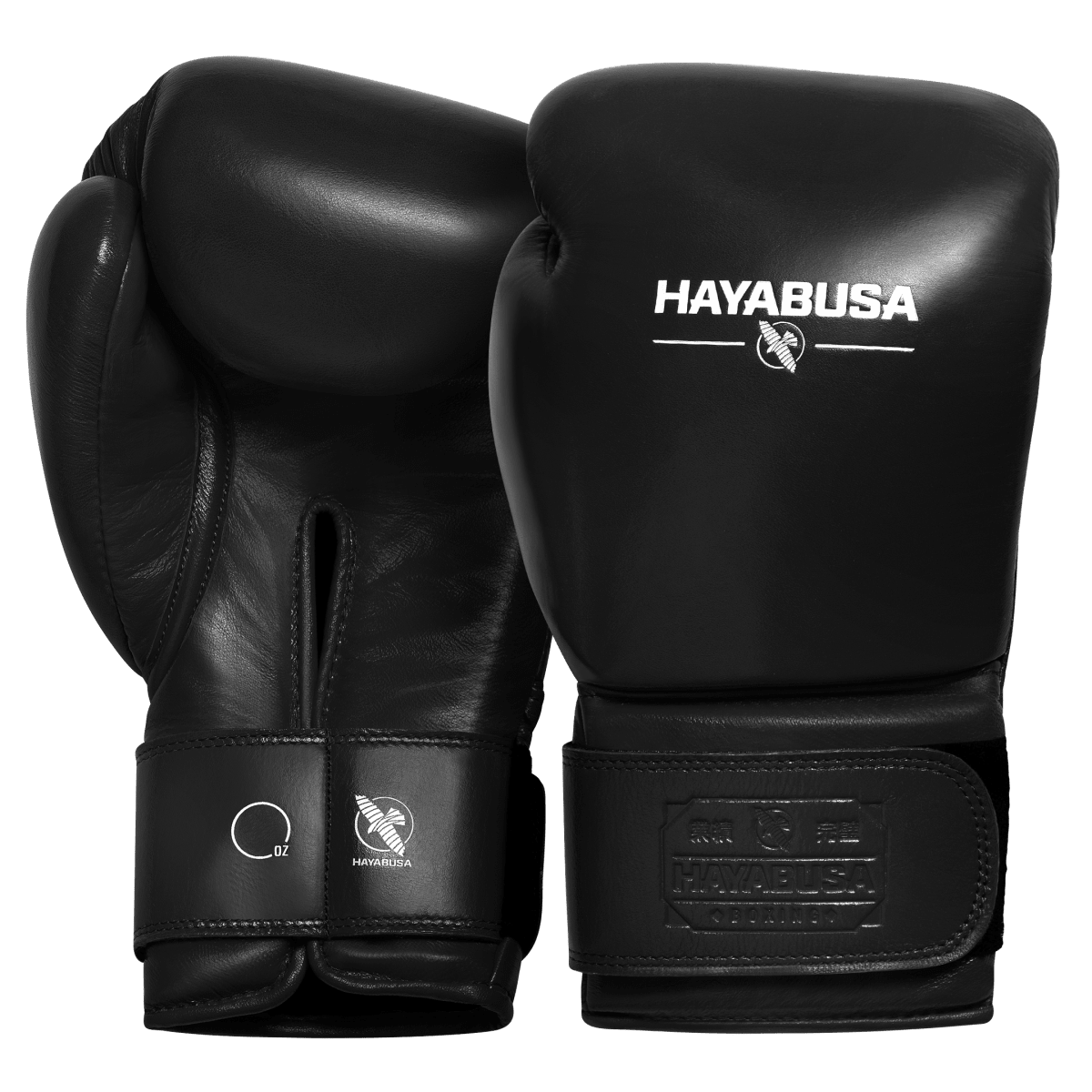 Par de luvas de boxe profissionais Hayabusa Pro em couro preto, vista frontal