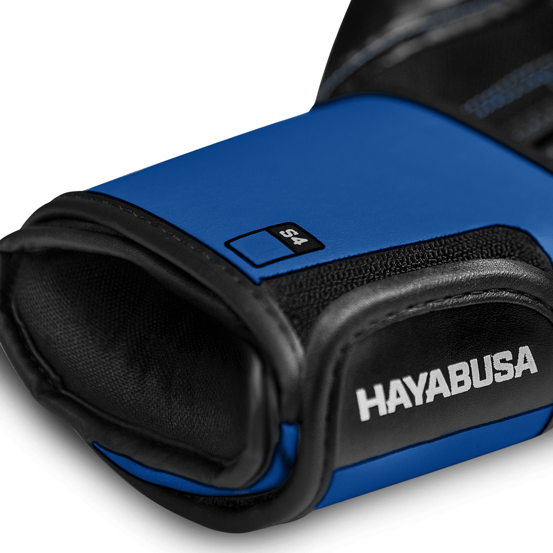 Vista da palma da luva Hayabusa S4 azul com estofamento com tala