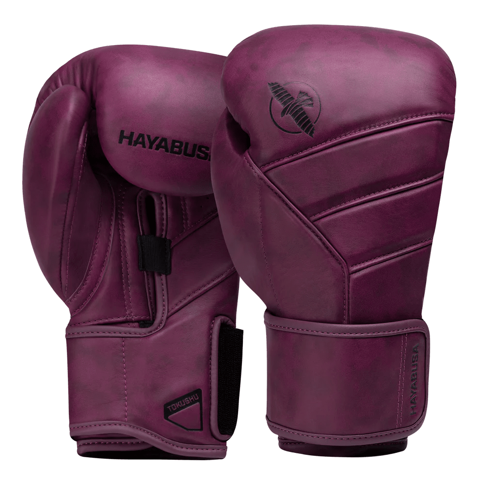 Hayabusa T3 LX boxing gloves in fine wine brown leather seen from the front