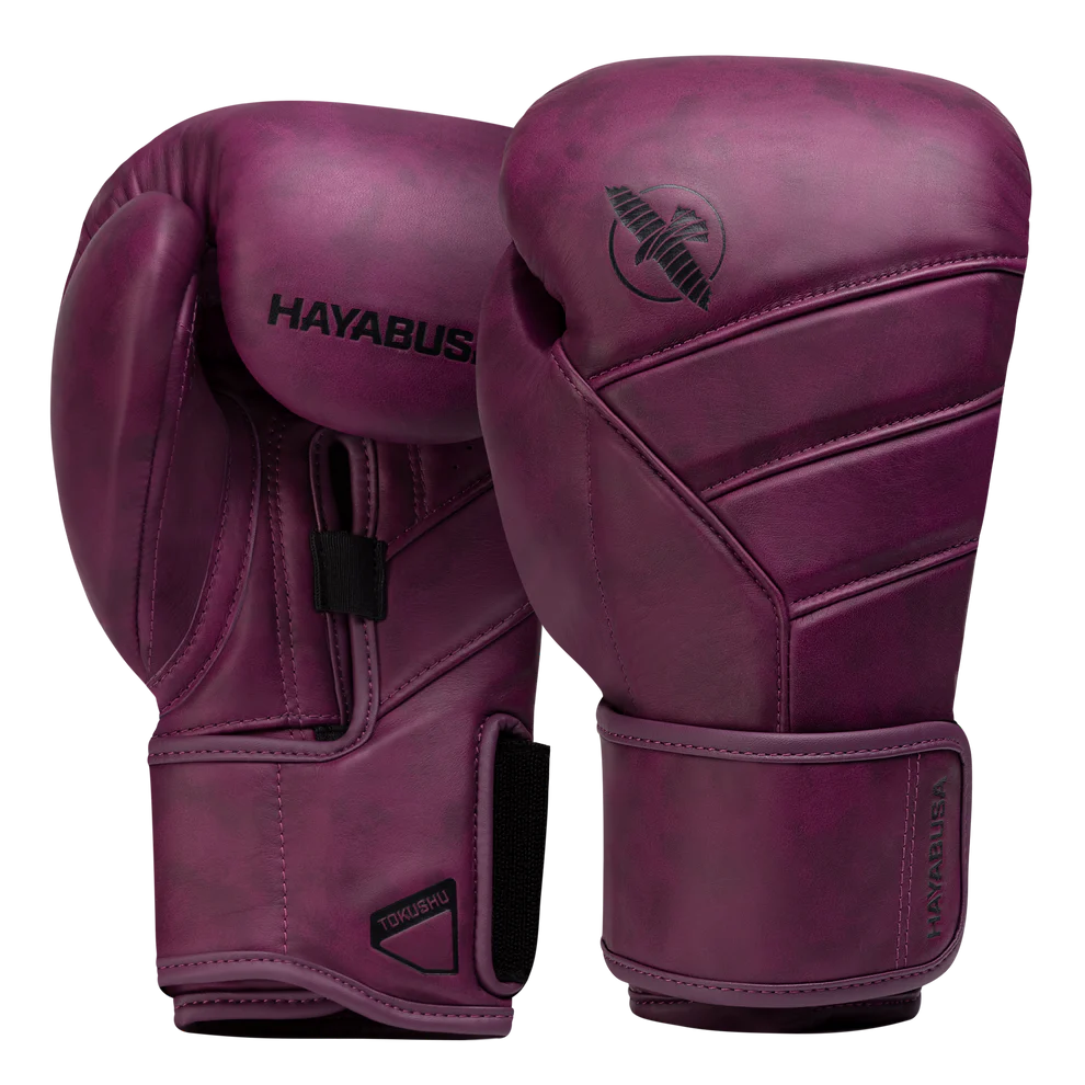 Guantoni da boxe Hayabusa T3 LX in pregiata pelle marrone Wine visti frontalmente