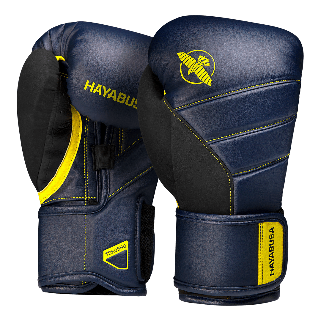 Paio di guantoni blu navy con inserti giallo acceso Hayabusa T3