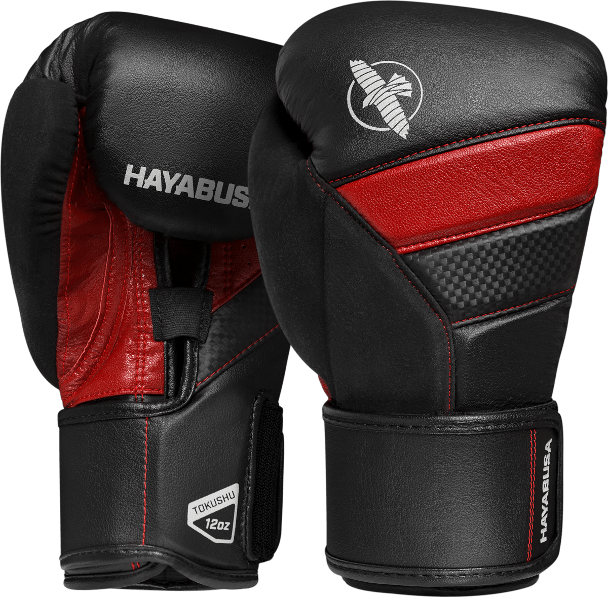 Guantoni da boxe Hayabusa T3 neri con grafiche e dettagli rossi