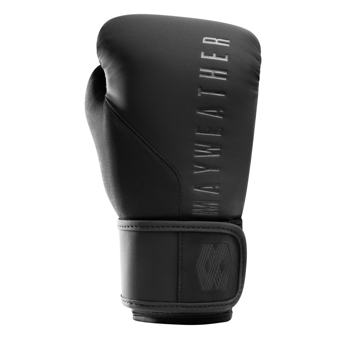 Detalle del sistema de cierre Dual-X y soporte de muñeca Triple-Splint de los guantes Mayweather Champ negros