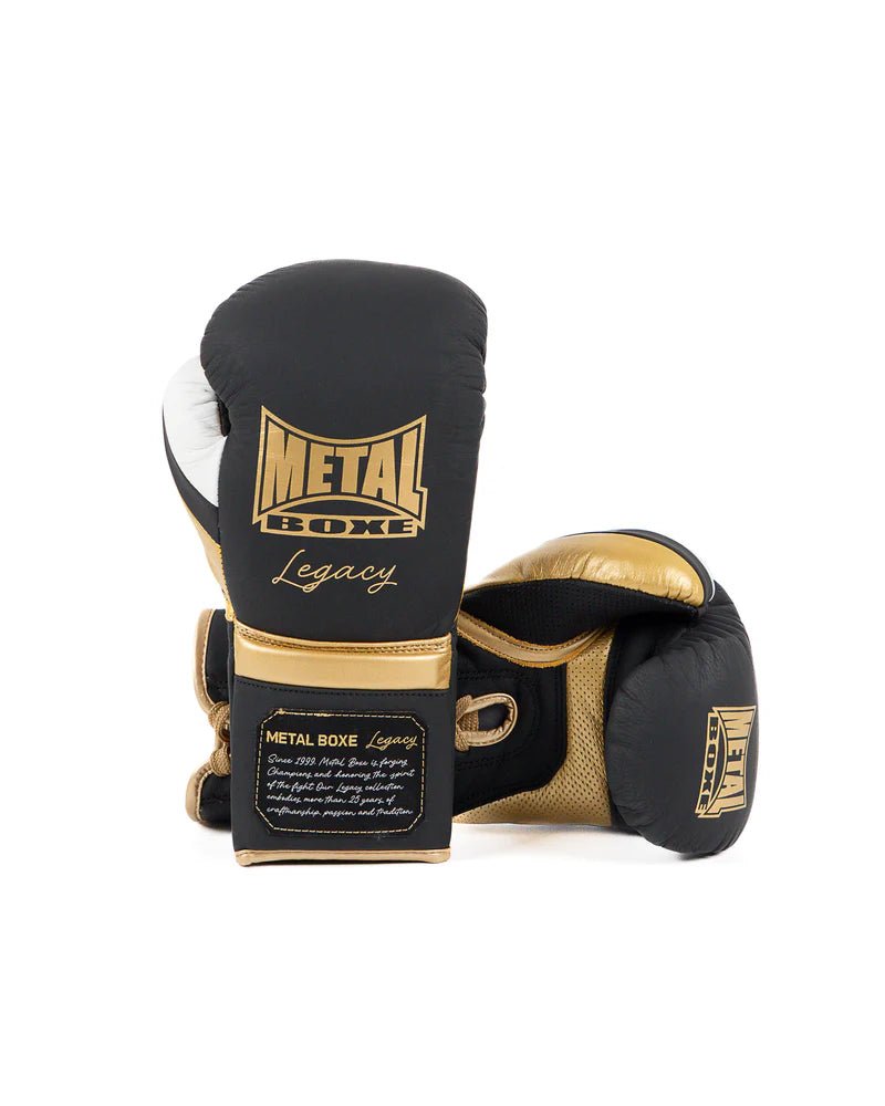 Paire de gants en crin Metal Boxing Legacy noirs, style mexicain avec lacets