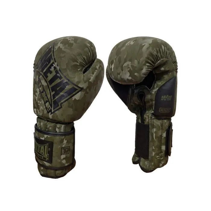 Paire de gants Metal Boxing Mirror Training vert militaire, vue de la paire complète pour l'entraînement de boxe