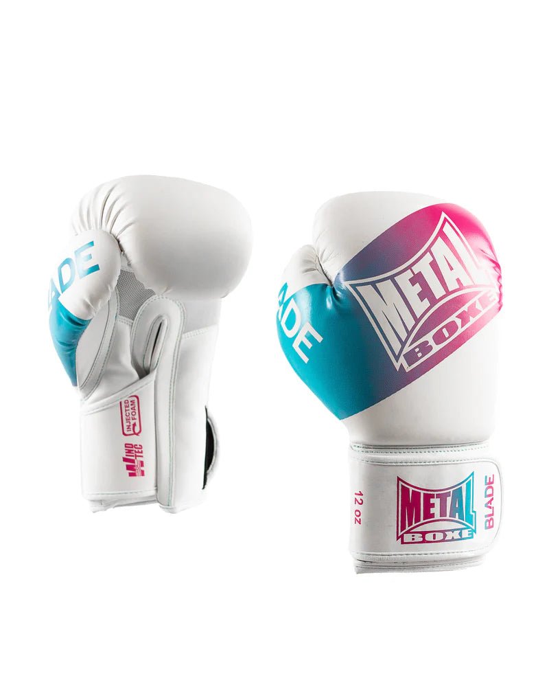 Front view of the white and multicolor Metal Boxing Blade Miami Vibe gloves