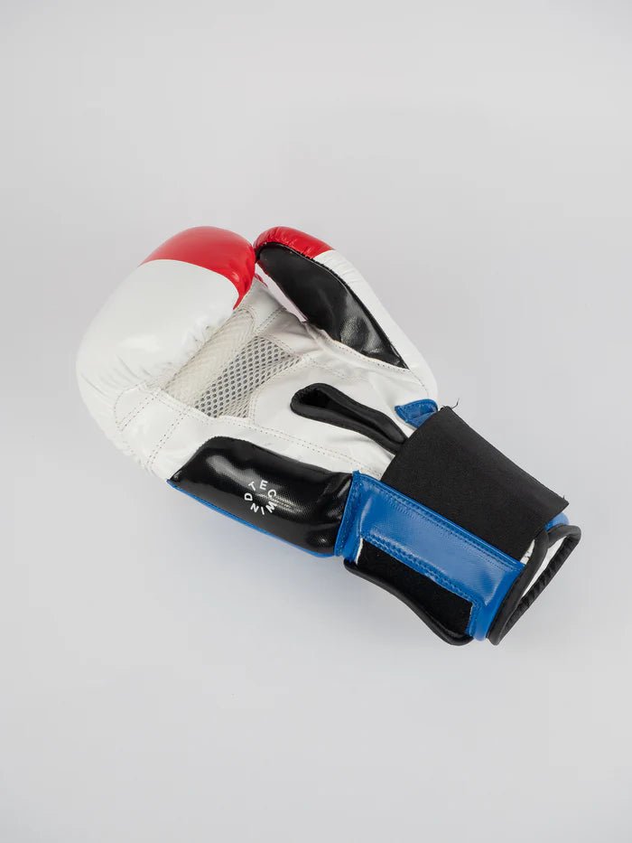 Détail de la paume ventilée avec technologie WindTec, gants de Boxe Métal tricolores