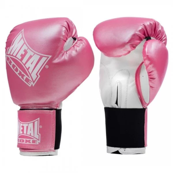 Vue de face des gants roses Metal Boxing Prima Boxe, protection légère