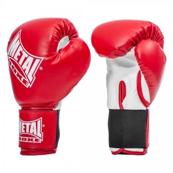 Vue de face des gants rouges Metal Boxe Prima Boxe pour la boxe éducative