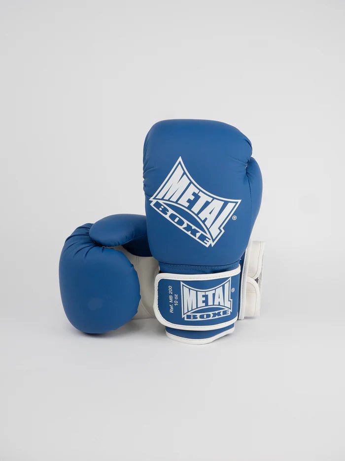 Vue de face des gants de boxe MB200 Metal bleus, icône pour l'entraînement