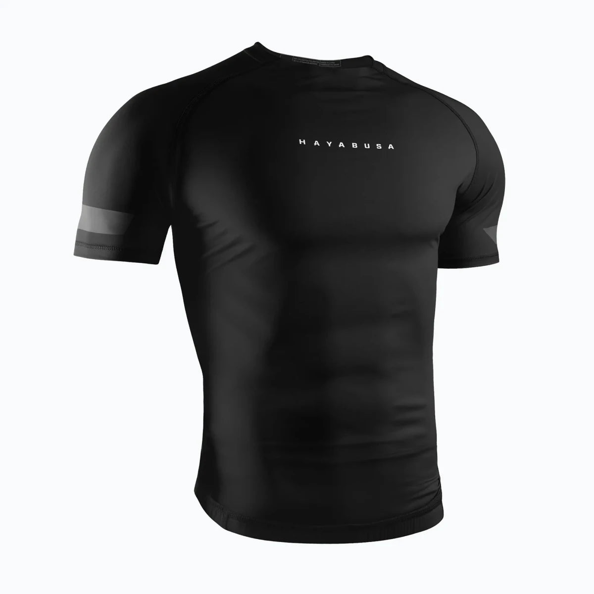 Hayabusa Core black short-sleeved rash guard front view for MMA and BJJ.