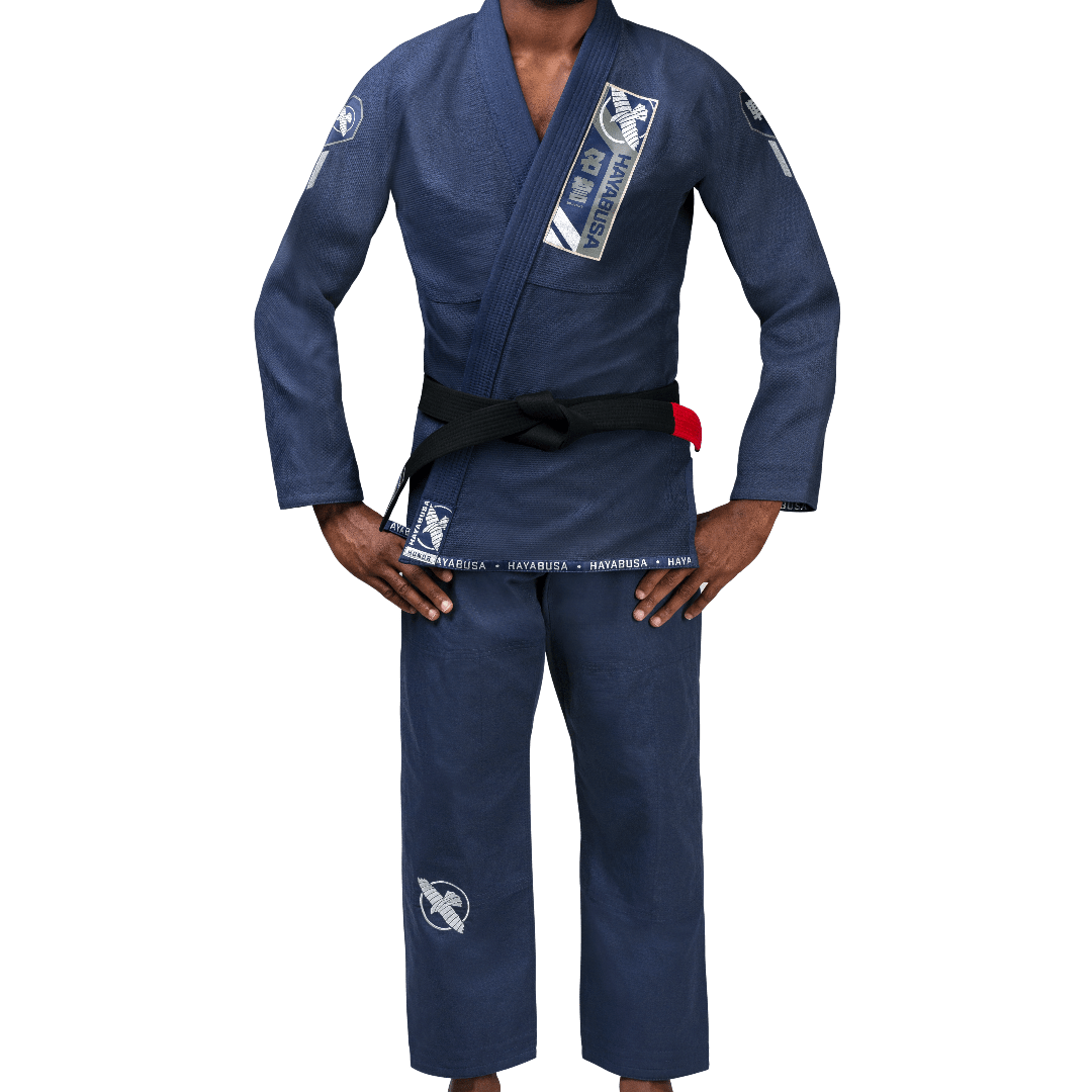 Front view of the navy blue Jiu Jitsu Hayabusa Ascend Lightweight kimono