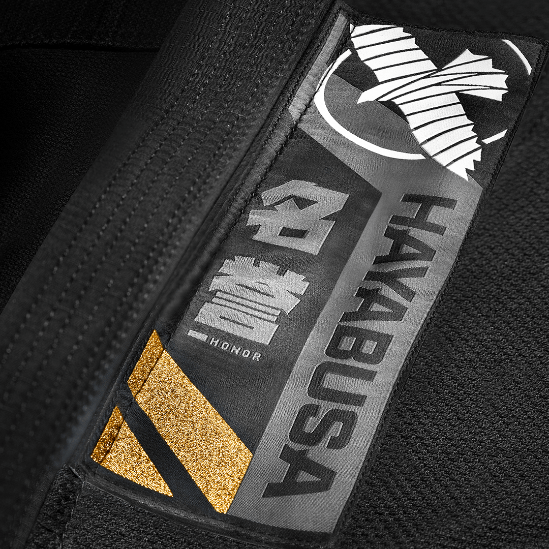 Close up detail of traditional patch on black kimono jacket