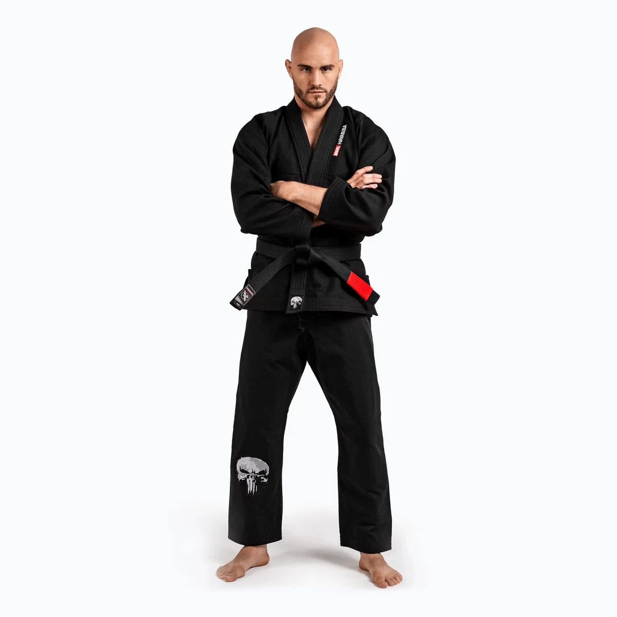 BJJ Hayabusa Marvel The Punisher black kimono with embroidered skull.