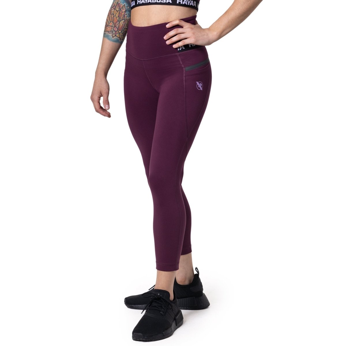 Front view of the Hayabusa High Rise women's 3/4 leggings in wine color