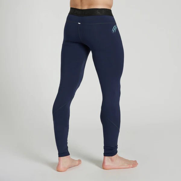 Rückansicht der blauen Leone-Leggings, Schutz vor Abrieb
