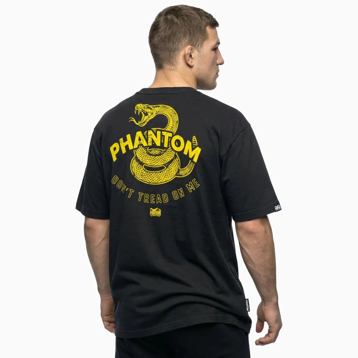 Rear view of the Phantom Don't Tread On Me athletic t-shirt featuring the yellow Gadsden Snake graphic