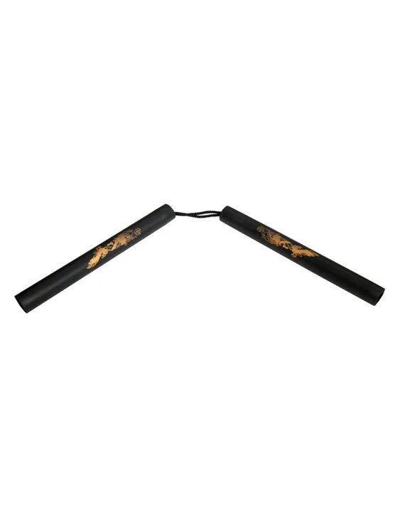 Nunchaku in Gomma Spugna Nero con Corda e Drago