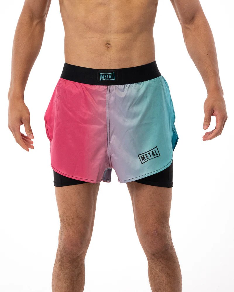 Widok główny z przodu Spodenki 2w1 Metal Boxing Miami Vibe, noszone w jasnych kolorach, do ćwiczeń bojowych